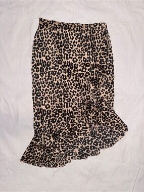 Nasty Gal Leopard Print Asymmetrical Ruffle Faux Wrap Midi Boho Pinup Skirt
